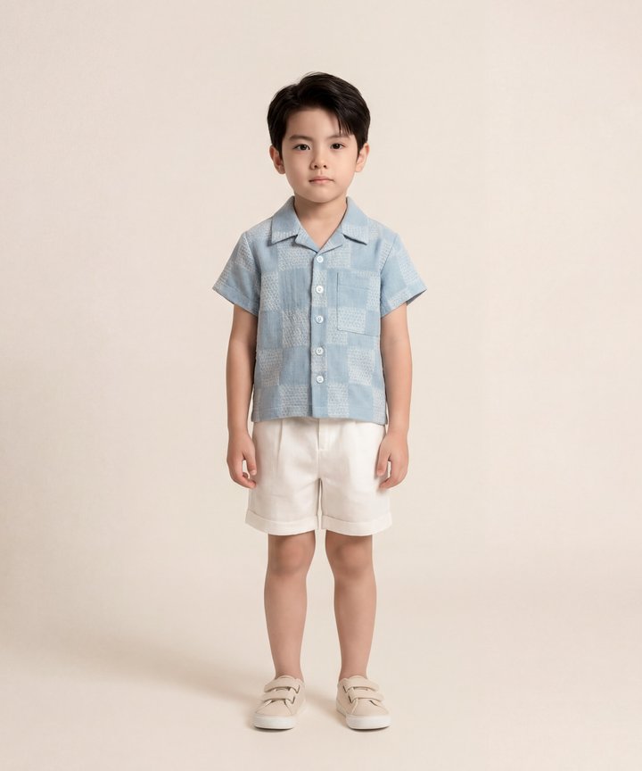 [HVVCNY2026] (KIDS) Monogram Denim Shirt - Light Wash
