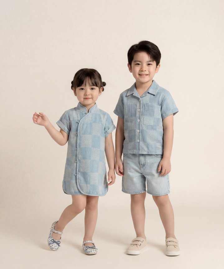 [HVVCNY2026] (KIDS) Monogram Denim Cheongsam - Light Wash
