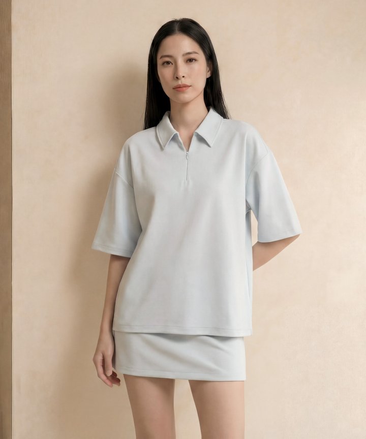 [HVVCNY2026] (LADIES) Essentials Zip Up Polo - Powder Blue