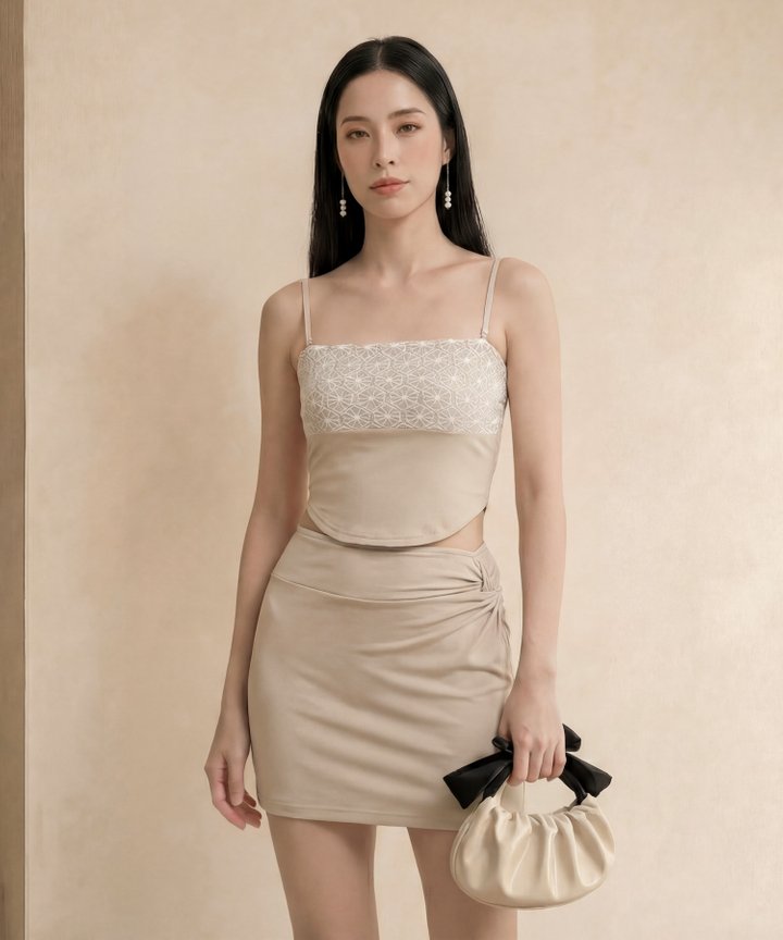 [HVVCNY2026] Lucette Contrast Lace Bustier - Almond