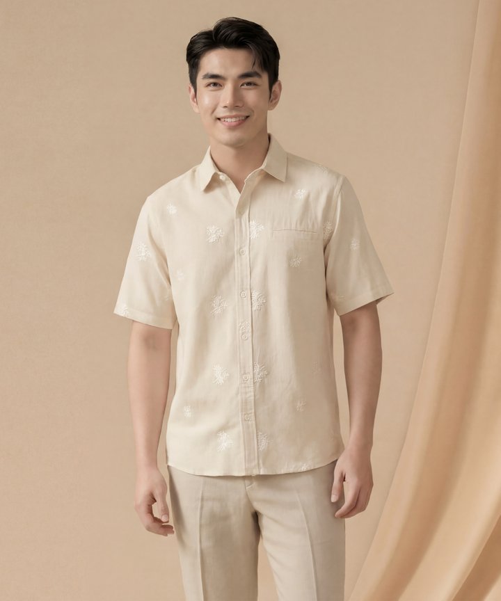 [HVVCNY2026] (MEN) Brooks Embroidered Linen Shirt - Oat