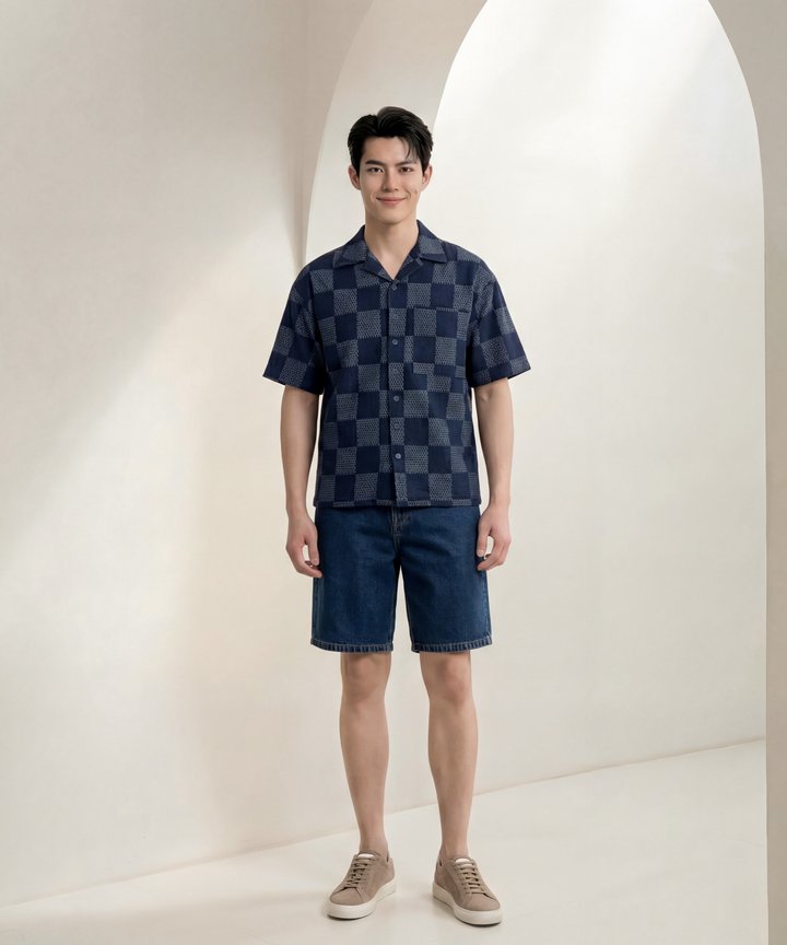 [HVVCNY2026] (MENS) Monogram Denim Shirt - Dark Wash