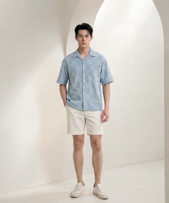 [HVVCNY2026] (MENS) Monogram Denim Shirt - Light Wash