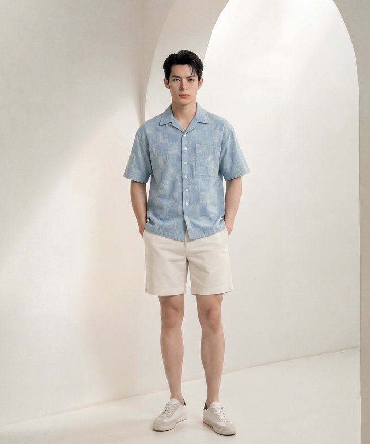 [HVVCNY2026] (MENS) Monogram Denim Shirt - Light Wash