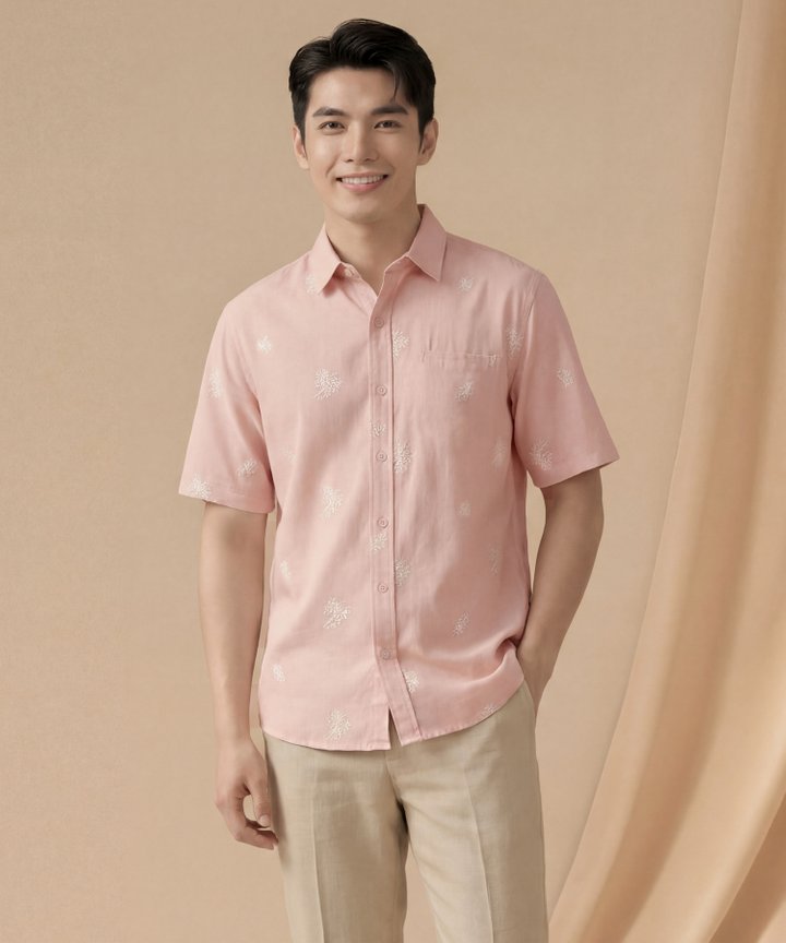 [HVVCNY2026] (MEN) Brooks Embroidered Linen Shirt - Pink