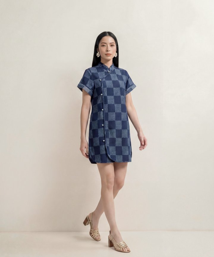 [HVVCNY2026] Monogram Denim Cheongsam - Dark Wash