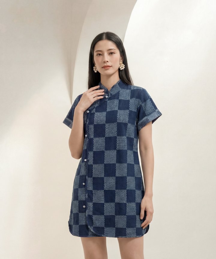 [HVVCNY2026] Monogram Denim Cheongsam - Dark Wash