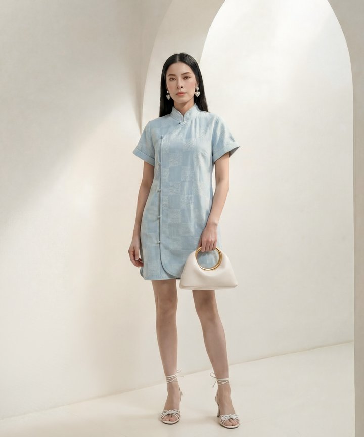 [HVVCNY2026] Monogram Denim Cheongsam - Light Wash