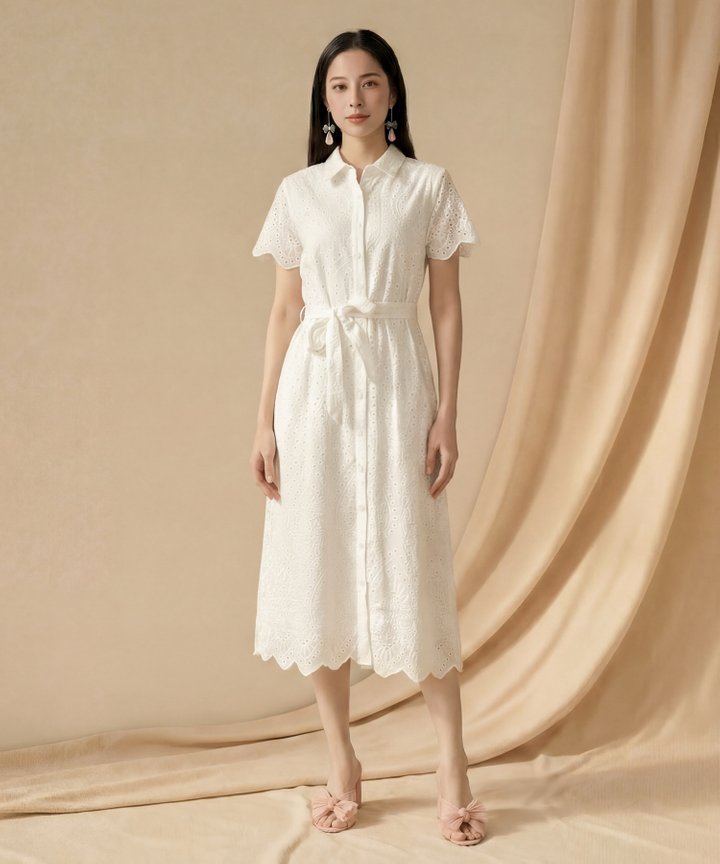 [HVVCNY2026] Sage Eyelet Midi - White