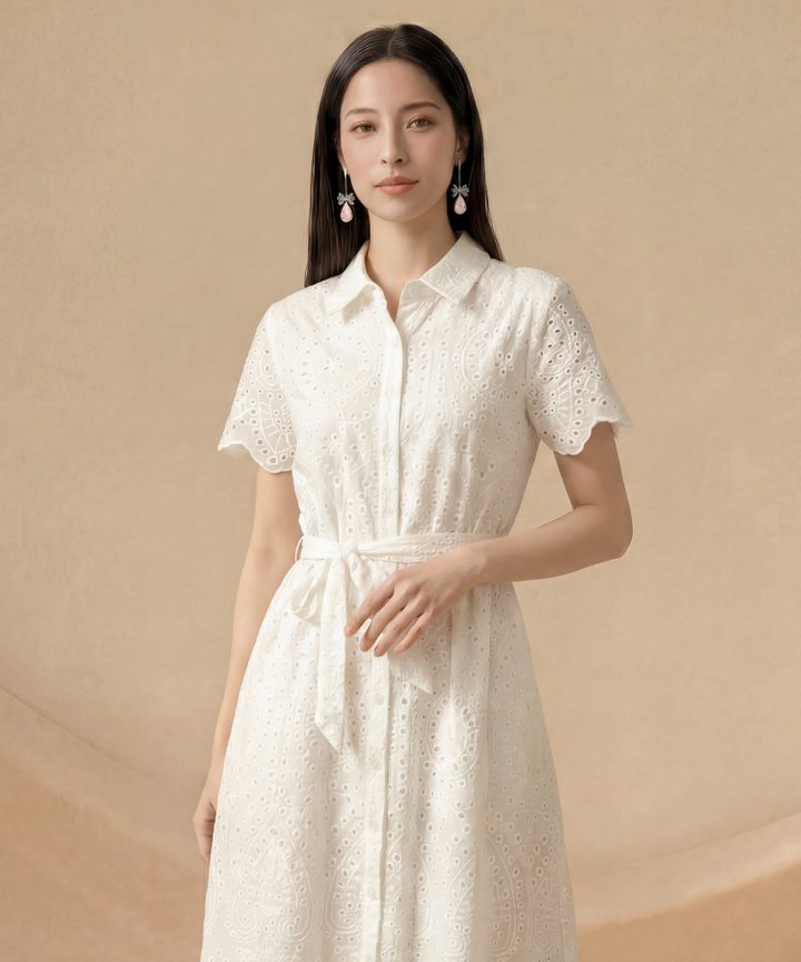 [HVVCNY2026] Sage Eyelet Midi - White