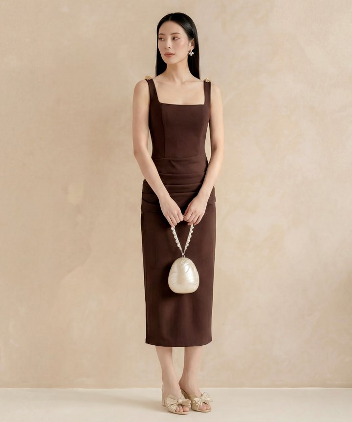 [HVVCNY2026] Solange Buckle Ruched Midi - Espresso