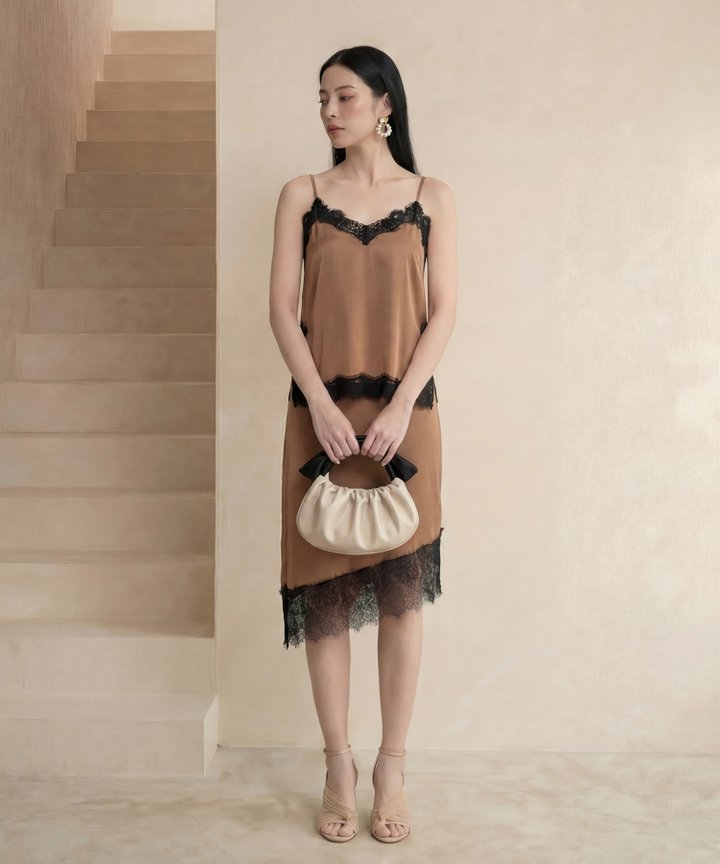 [HVVCNY2026] Tropez Contrast Lace Skirt - Chocolate