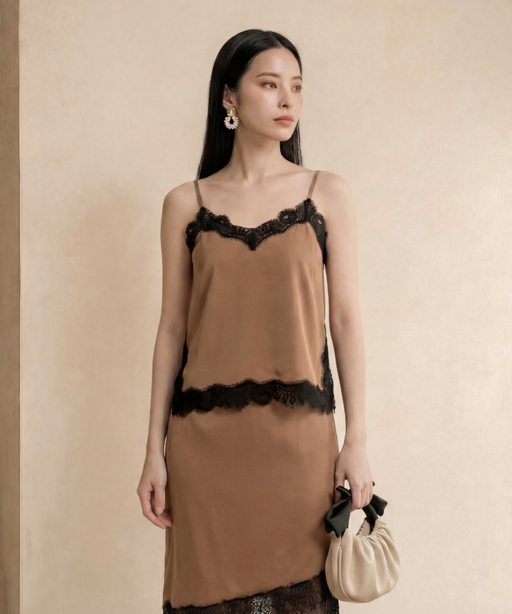 [HVVCNY2026] Tropez Contrast Lace Top - Chocolate