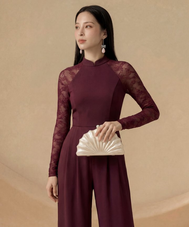 [HVVCNY2026] Valencia Lace Jumpsuit - Burgundy