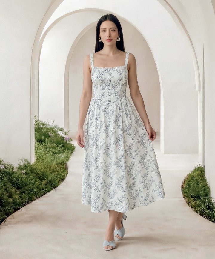[HVVCNY2026] Lantern Lace Accented Midi - Blue