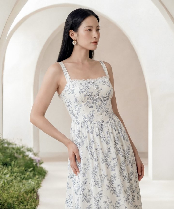 [HVVCNY2026] Lantern Lace Accented Midi - Blue