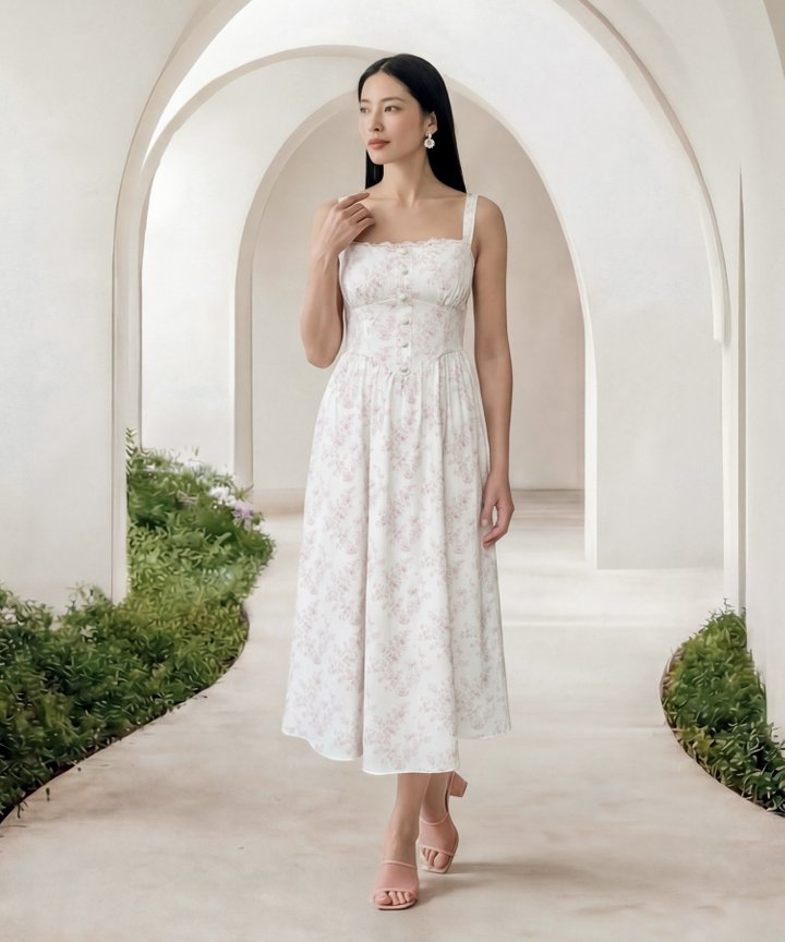 [HVVCNY2026] Lantern Lace Accented Midi - Pink