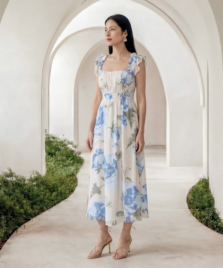 [HVVCNY2026] Spring Ruffle Floral Midi - Blue