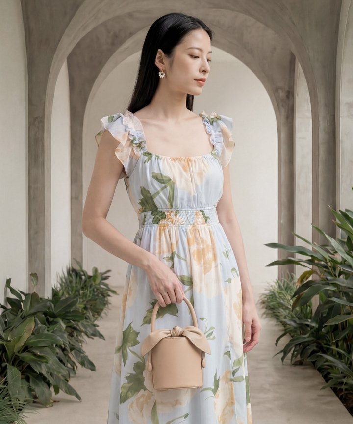 [HVVCNY2026] Spring Ruffle Floral Midi - Yellow