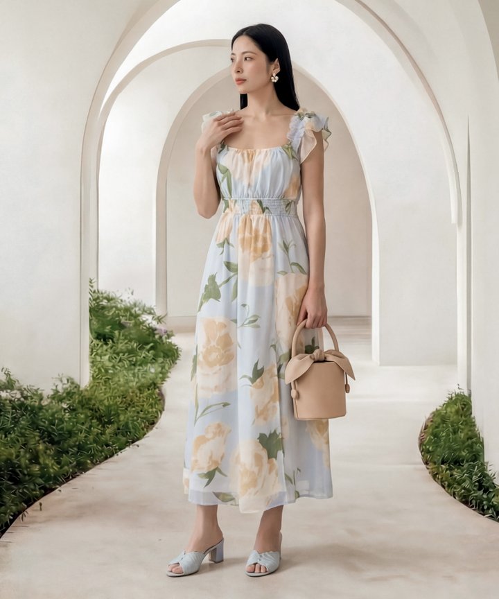 [HVVCNY2026] Spring Ruffle Floral Midi - Yellow