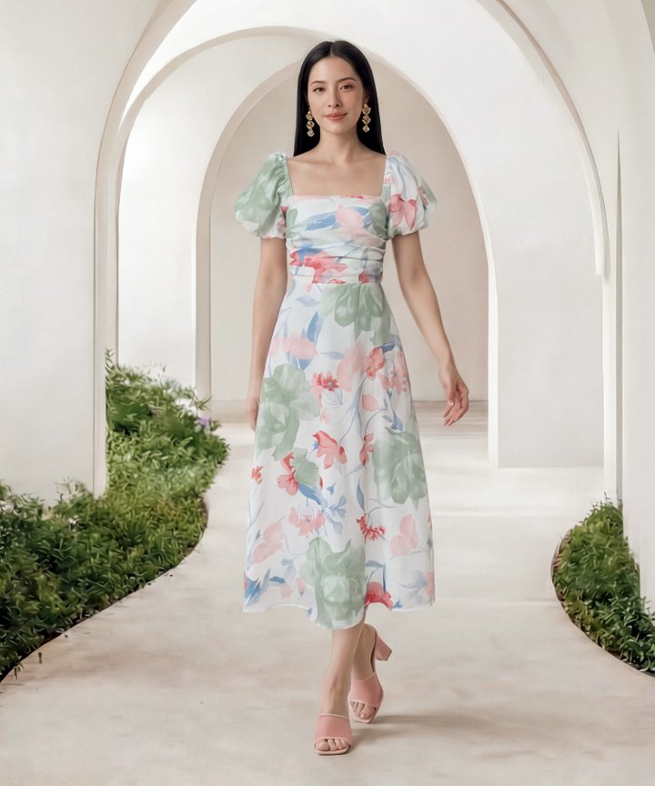 [HVVCNY2026] Talia Floral Puffy-Sleeved Maxi - Pastel Palette