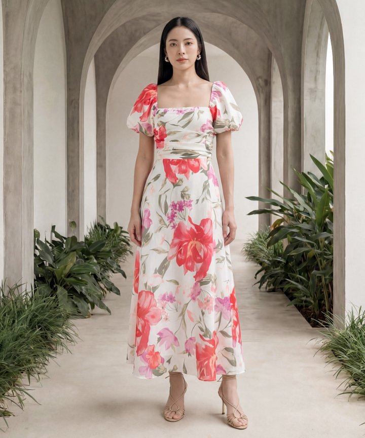 [HVVCNY2026] Talia Floral Puffy-Sleeved Maxi - Secret Garden