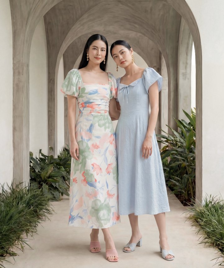 [HVVCNY2026] Vines Flutter Sleeved Midaxi - Powder Blue