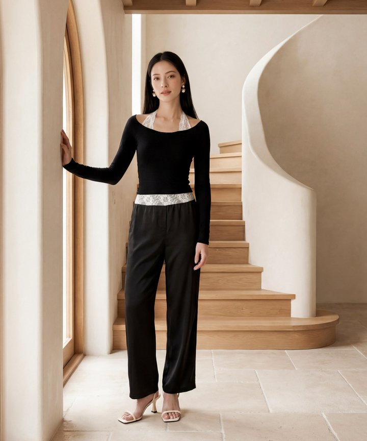 Trina Lace Overlay Top - Black (BO - arrives in 4 - 5 weeks)