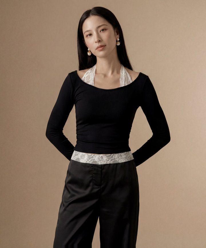 Trina Lace Overlay Top - Black (BO - arrives in 4 - 5 weeks)