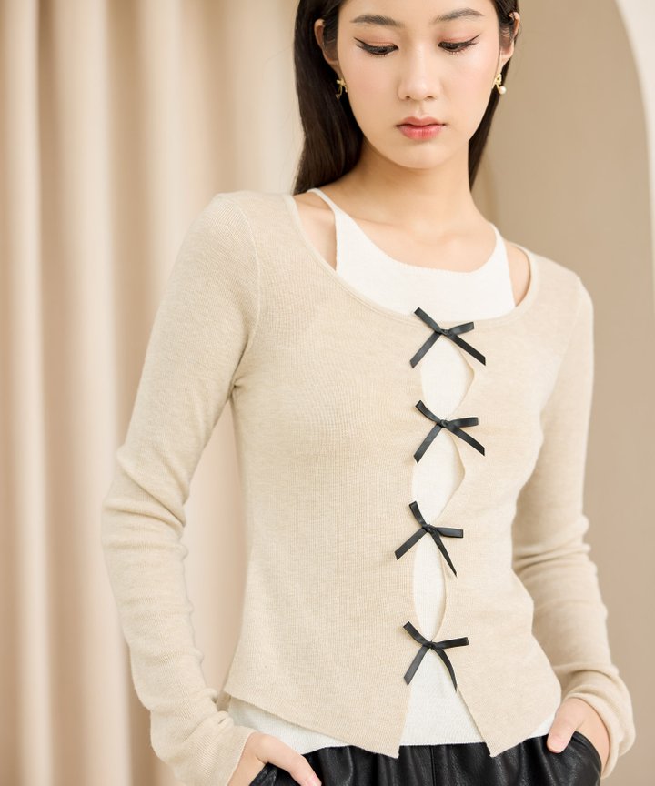 Amelie Ribbon Knit Top - Oat