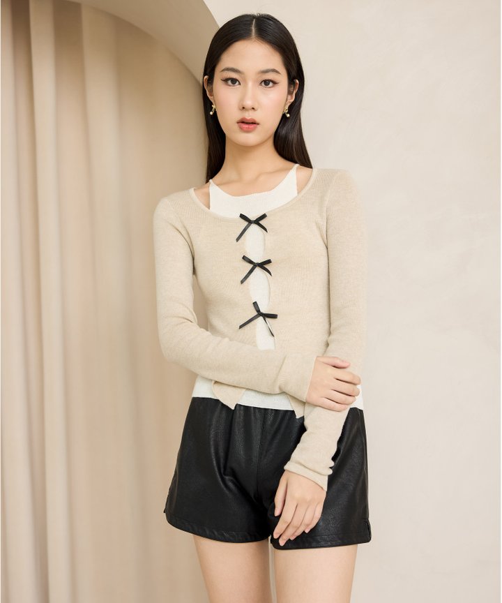 Amelie Ribbon Knit Top - Oat