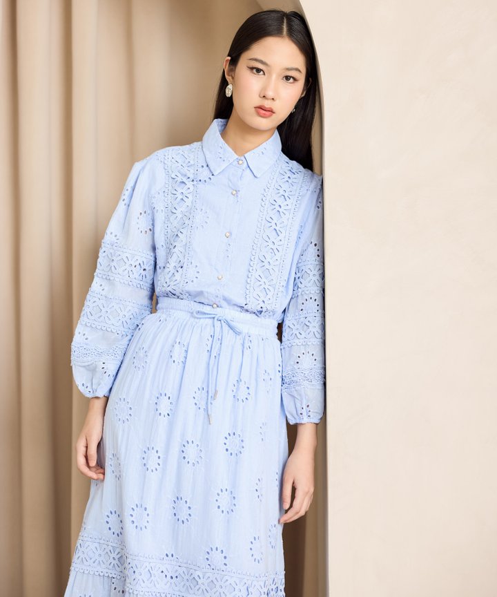 Becca Eyelet Blouse - Periwinkle Blue (Backorder)