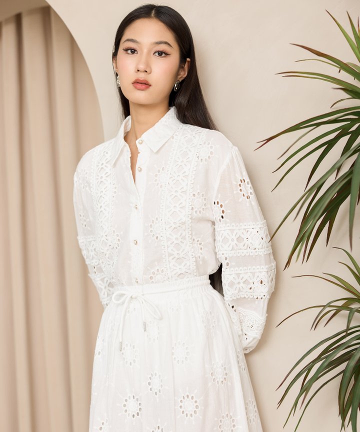 Becca Eyelet Blouse - White (Backorder)