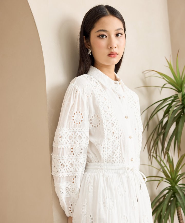 Becca Eyelet Blouse - White (Backorder)