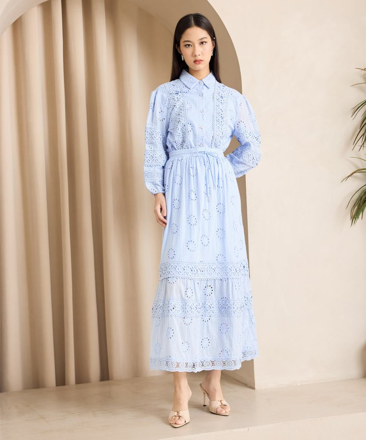 Becca Eyelet Maxi Skirt - Periwinkle Blue