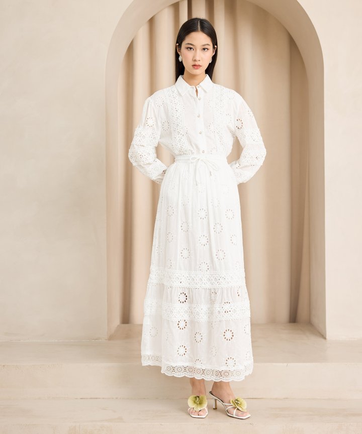 Becca Eyelet Maxi Skirt - White
