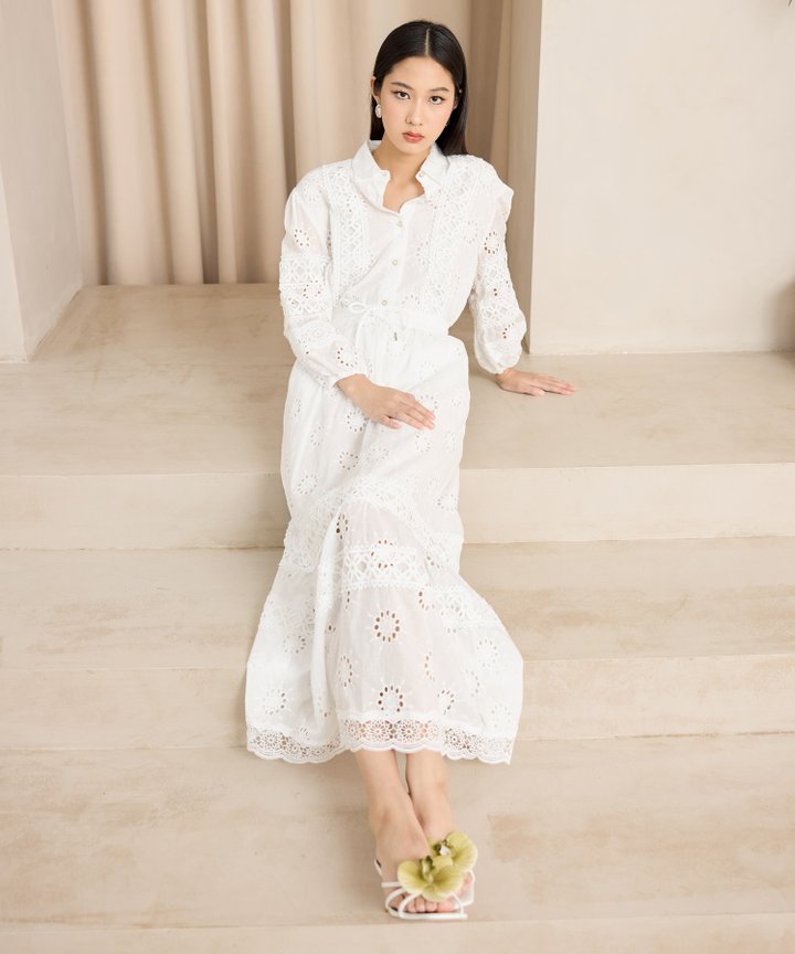 Becca Eyelet Maxi Skirt - White