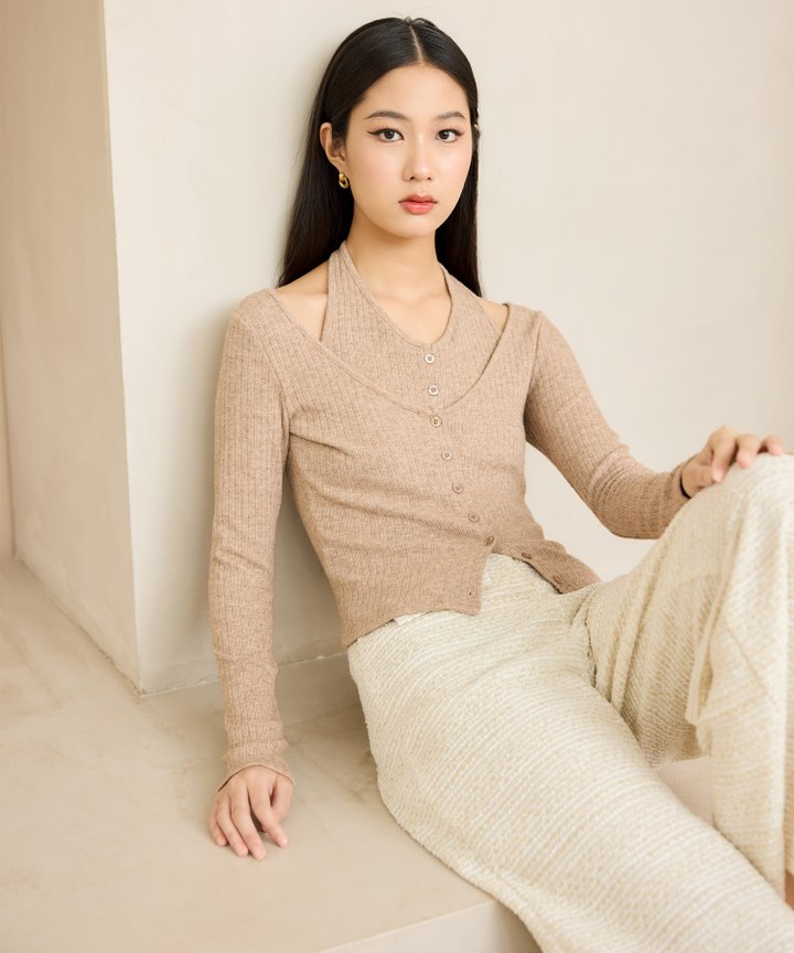 Calista Overlay Top - Taupe