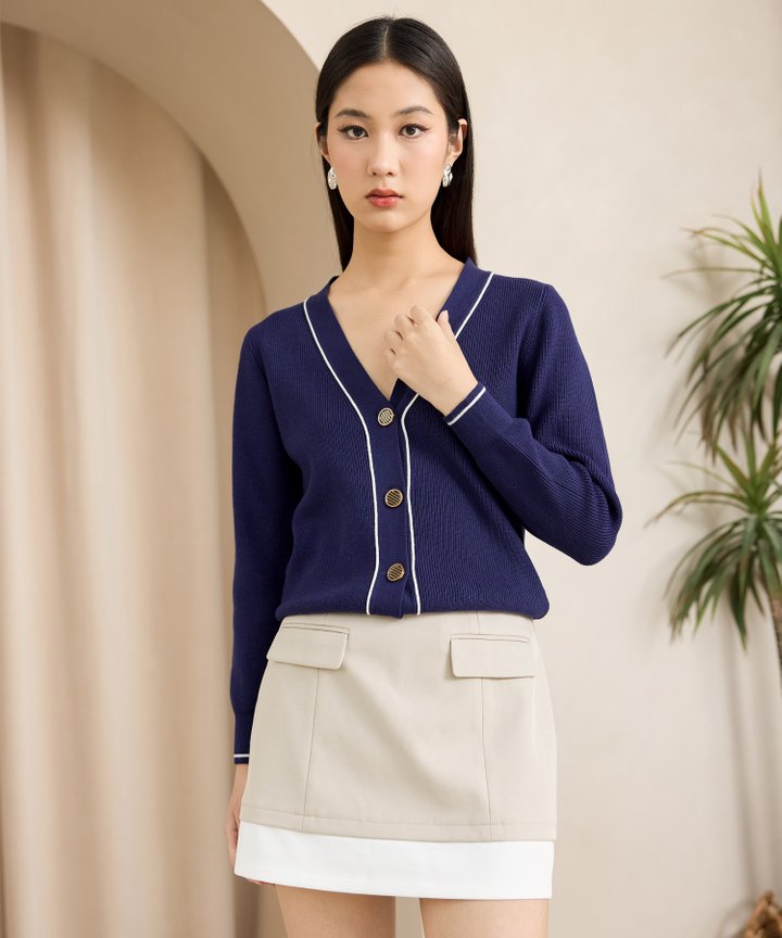 Tinsley Contrast Trim Cardigan - Navy