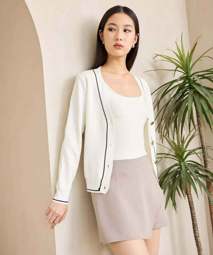 Tinsley Contrast Trim Cardigan - White