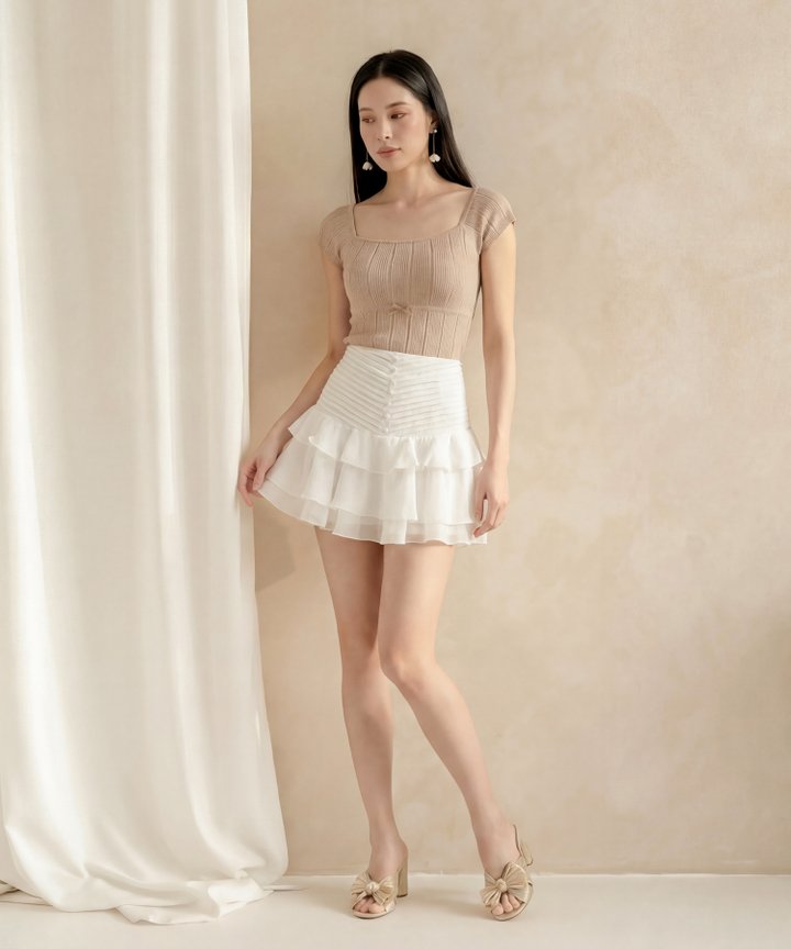 Brulee Bow Knit Top - Oat