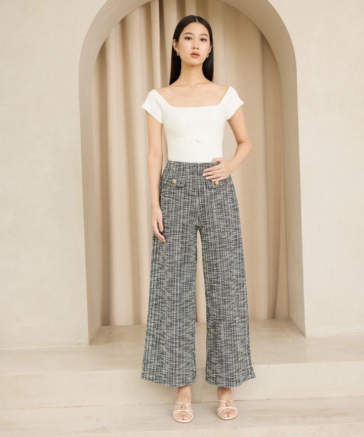Brulee Bow Knit Top - White