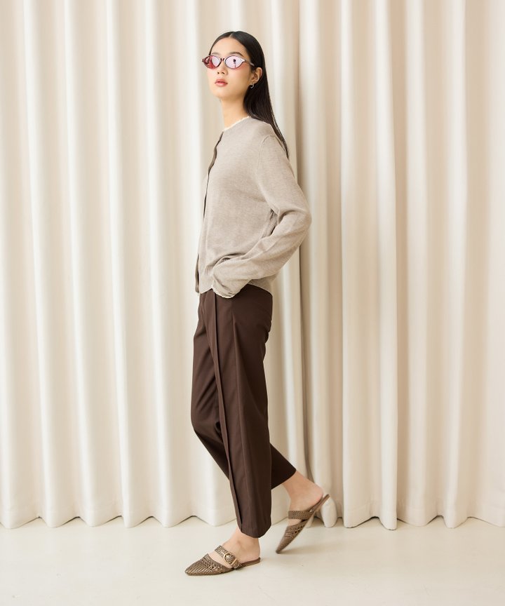 Carmen Lace Trim Cardigan - Taupe