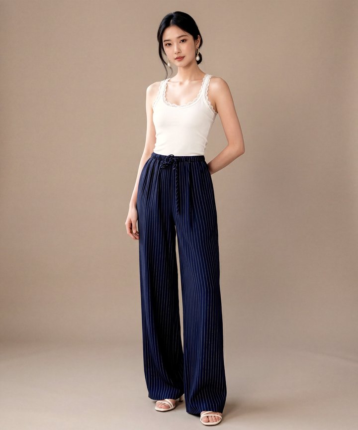 Jude Striped Drawstring Pants - Navy