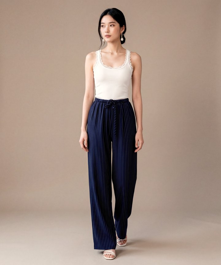 Jude Striped Drawstring Pants - Navy
