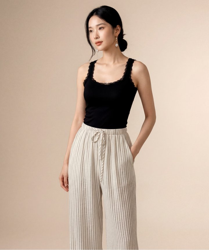Jude Striped Drawstring Pants - White