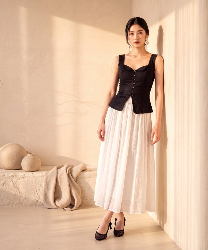 Alessa Eyelet Trim Top - Black