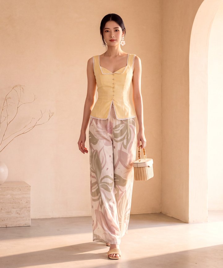 Alessa Eyelet Trim Top - Daffodil