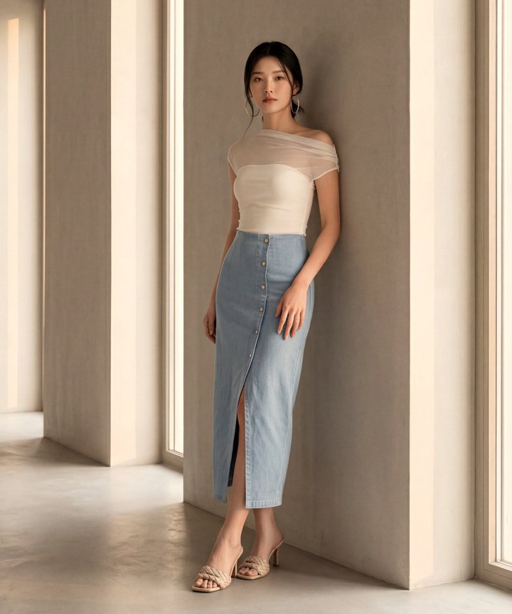 Astrid Denim Midi Skirt - Heritage Blue