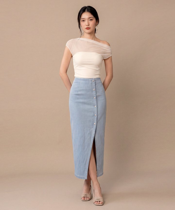 Astrid Denim Midi Skirt - Heritage Blue